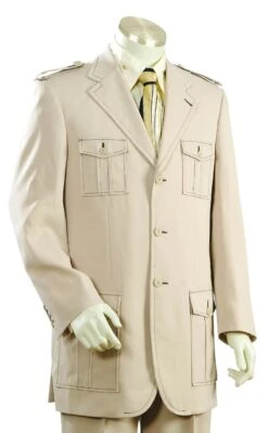 Canto Men's 2 Piece Military Style Fashion Suit - Pic Stitching
