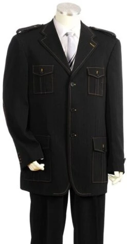 Canto Men's 2 Piece Military Style Fashion Suit - Pic Stitching -Stylish Men's Formal Wear 8291bk