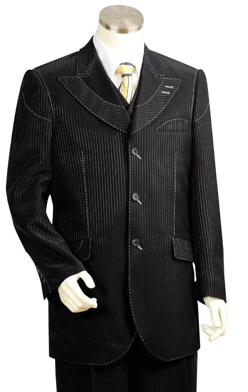 Canto Men's 3 Piece Wool Feel Fashion Suit - Tone On Tone Stripe 6 Canto Men's 3 Piece Wool Feel Fashion Suit - Tone On Tone Stripe - Image 4
