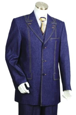 Canto Men's 3 Piece Denim Suit - Stitched Accents Urban Jeans
