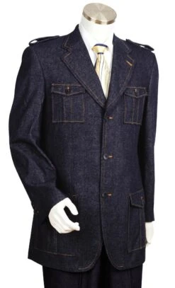 Canto Men's 2 Piece Denim Suit - Military Styling