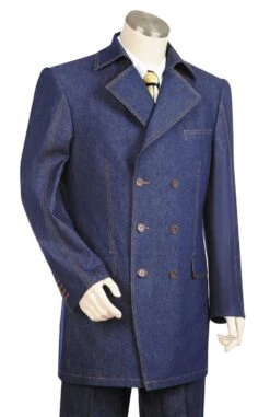 Canto Men's 3 Piece Double Breasted Denim Suit - Fancy Buttons