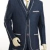 Canto Men's 3 Piece Denim Suit - Notch Lapel Fancy Satin Trim -Stylish Men's Formal Wear 8352 01 blue 2