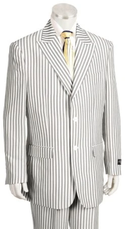 Canto Men's 3 Piece Poly-Rayon Seersucker Suit - Peak Lapel