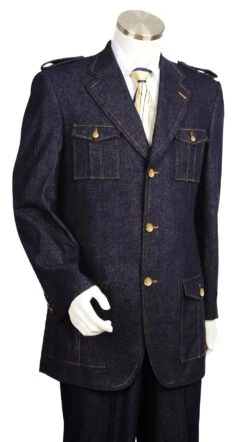 Canto Men's 2 Piece 100% Cotton Denim Suit - Military Fashion