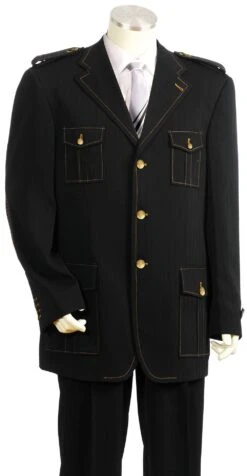 Canto Men's 2 Piece Military Fashion Suit - Shoulder Epaulettes