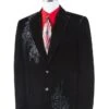 Canto Men's 2 Piece Velvet Fashion Suit - Embroidered -Stylish Men's Formal Wear 8382 black