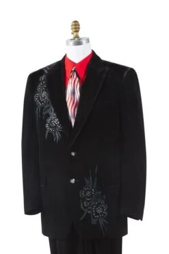 Canto Men's 2 Piece Velvet Fashion Suit - Embroidered