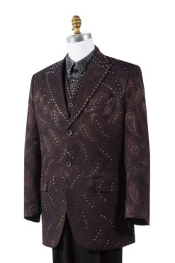 Canto Men's 3 Piece Silk Feel Fashion Suit - Rhinestone Paisley