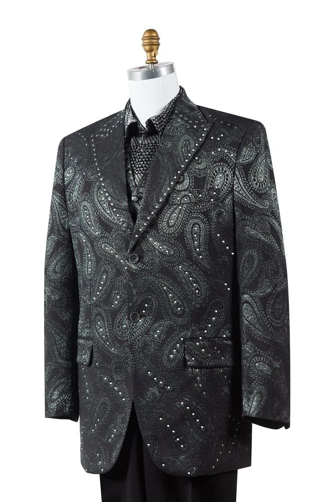 Canto Men's 3 Piece Silk Feel Fashion Suit - Rhinestone Paisley 4 Canto Men's 3 Piece Silk Feel Fashion Suit - Rhinestone Paisley - Image 2
