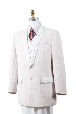 Canto Men's 4 Piece Sharkskin Fashion Suit - Rhinestone 7 Canto Men's 4 Piece Sharkskin Fashion Suit - Rhinestone -Stylish Men's Formal Wear 8386 white