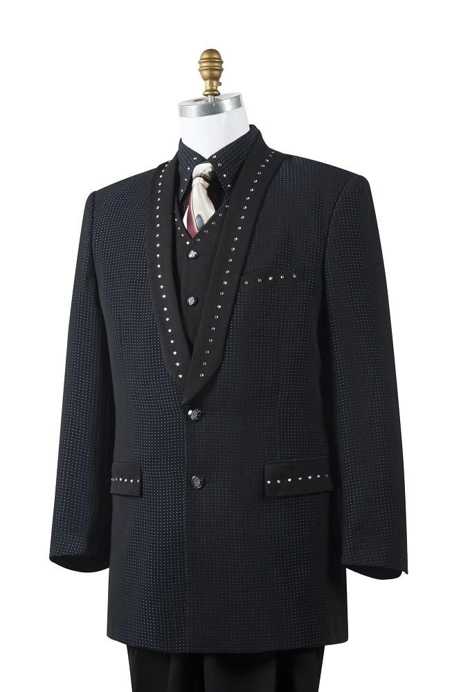 Canto Men's 4 Piece Sharkskin Fashion Suit - Rhinestone 3 Canto Men's 4 Piece Sharkskin Fashion Suit - Rhinestone
