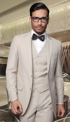 Statement Men's 3 Piece Wool Blend Suit - Solid Colors -Stylish Men's Formal Wear 86388 lorenzo tan