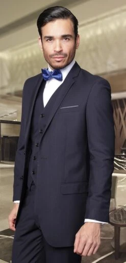 Statement Men's 3 Piece Wool Blend Suit - Solid Colors -Stylish Men's Formal Wear 93443 lorenzo navy