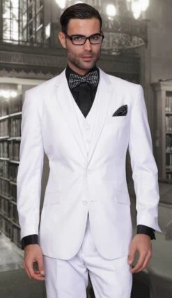 Statement Men's 3 Piece Wool Blend Suit - Solid Colors -Stylish Men's Formal Wear 9631 lorenzo white