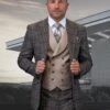 Statement Men's 100% Wool 3 Piece Suit - Textured Plaid 2 Statement Men's 100% Wool 3 Piece Suit - Textured Plaid -Stylish Men's Formal Wear alto brown