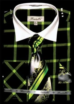 Fratello Men's French Cuff Dress Shirt Set - Dramatic Windowpane -Stylish Men's Formal Wear aplle 1