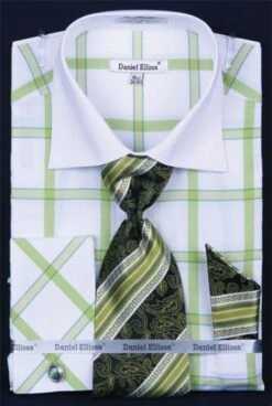 Daniel Ellissa Men's French Cuff Dress Shirt Set - Spread Collar -Stylish Men's Formal Wear apple 1