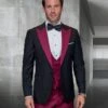 Statement Men's 3 Piece Wool Tuxedo - Two Tone Lapel 1 Statement Men's 3 Piece Wool Tuxedo - Two Tone Lapel -Stylish Men's Formal Wear arya burgundy