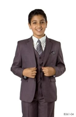 Tazio Boy's 5 Piece Suit With Free Shirt And Tie - Ultra Soft Sharkskin -Stylish Men's Formal Wear b361 04 eggplant