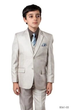 Tazio Boy's 5 Piece Suit With Free Shirt And Tie - Ultra Soft Sharkskin -Stylish Men's Formal Wear b361 05 light beige