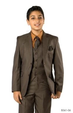 Tazio Boy's 5 Piece Suit With Free Shirt And Tie - Ultra Soft Sharkskin -Stylish Men's Formal Wear b361 06 olive
