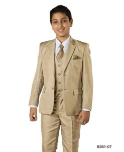 Tazio Boy's 5 Piece Suit With Free Shirt And Tie - Ultra Soft Sharkskin -Stylish Men's Formal Wear b361 07 dark tan