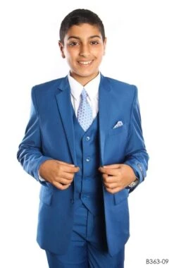 Tazio Boy's 5 Piece Suit With Shirt & Tie - 4 Button Vest -Stylish Men's Formal Wear b363indigo