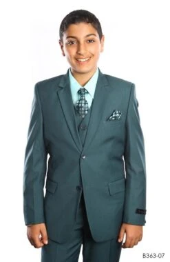 Tazio Boy's 5 Piece Suit With Shirt & Tie - 4 Button Vest -Stylish Men's Formal Wear b363nilegreen
