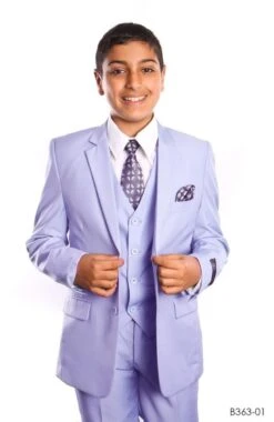Tazio Boy's 5 Piece Suit With Shirt & Tie - 4 Button Vest -Stylish Men's Formal Wear b363skyblue