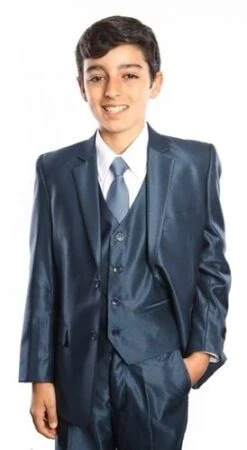 Tazio Boy's 5 Piece Suit Vested W/Shirt, Tie & Hanky - Sharkskin