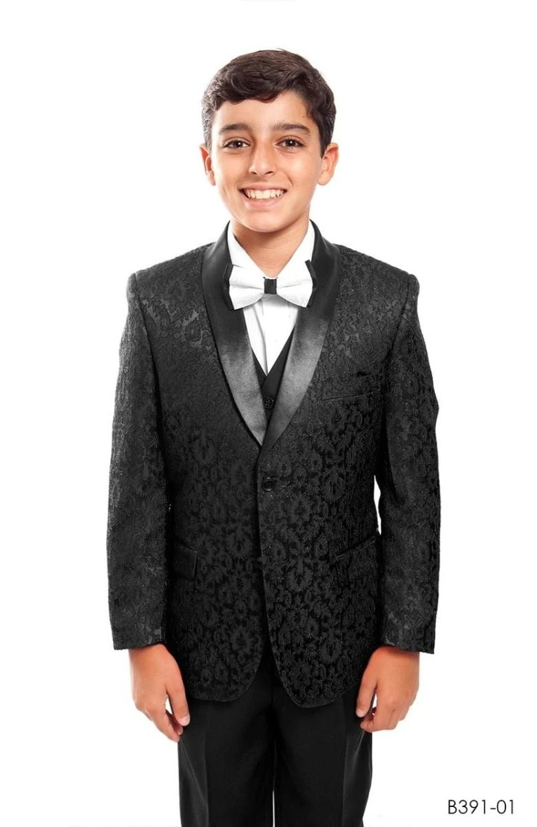 Tazio Boy's 5 Piece Suit With Shirt & Tie - Black Vest 3 Tazio Boy's 5 Piece Suit With Shirt & Tie - Black Vest