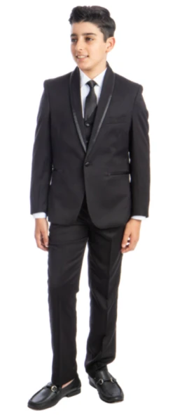 Tazio Boy's 5 Piece Suit With Shirt & Tie - Stylish Accents -Stylish Men's Formal Wear b393black