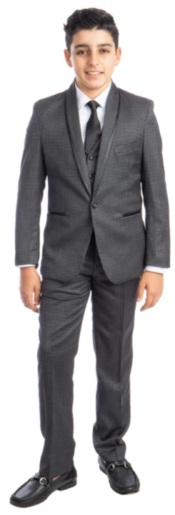 Tazio Boy's 5 Piece Suit With Shirt & Tie - Stylish Accents -Stylish Men's Formal Wear b393grey