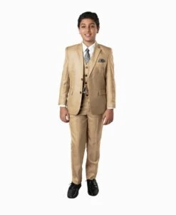 Tazio Boy's 5 Piece Suit With Shirt & Tie - Classic Executive -Stylish Men's Formal Wear b394 07wheat