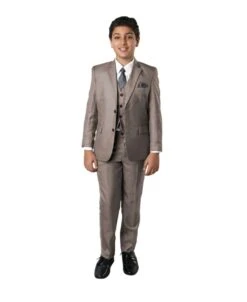 Tazio Boy's 5 Piece Suit With Shirt & Tie - Classic Executive -Stylish Men's Formal Wear b394 grey