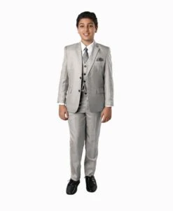 Tazio Boy's 5 Piece Suit With Shirt & Tie - Classic Executive -Stylish Men's Formal Wear b394 lgrey