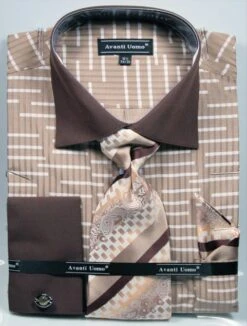 Avanti Uomo Men's French Cuff Dress Shirt Set - Broken Stripe