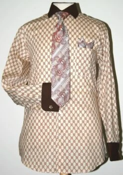 Daniel Ellissa Men's French Cuff Dress Shirt Set - Diamond Weave -Stylish Men's Formal Wear beige full 1