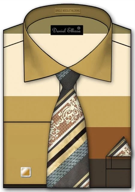 Avanti Uomo Men's French Cuff Dress Shirt Set - Tone On Tone 5 Avanti Uomo Men's French Cuff Dress Shirt Set - Tone On Tone - Image 3