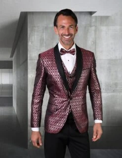 Statement Men's Outlet Modern Fit Tuxedo - Vibrant Two Tone -Stylish Men's Formal Wear belagio21 burgundy 23