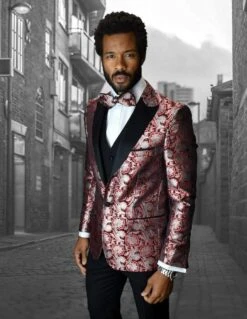 Statement Men's 3 Piece Modern Fit Tuxedo - Elegant Floral Pattern