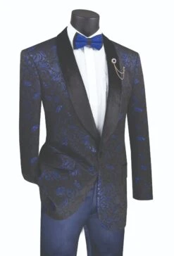 Vinci Men's Wool Feel Sport Coat - Dark Floral Pattern -Stylish Men's Formal Wear bf 1 sapphire 1