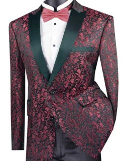 Vinci Men's 2 Button Sport Coat - Luxurious Jacquard -Stylish Men's Formal Wear bf 2 red 2