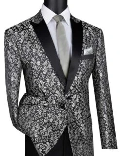 Vinci Men's 2 Button Sport Coat - Luxurious Jacquard -Stylish Men's Formal Wear bf 2 silver 1