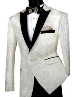 Vinci Men's 2 Button Sport Coat - Luxurious Jacquard -Stylish Men's Formal Wear bf 2 white
