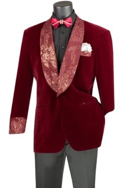 Vinci Men's 1 Button Sport Coat - Shining Floral Accents -Stylish Men's Formal Wear bf 5 burgendy