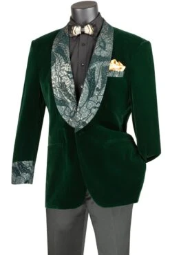 Vinci Men's 1 Button Sport Coat - Shining Floral Accents -Stylish Men's Formal Wear bf 5 emerald