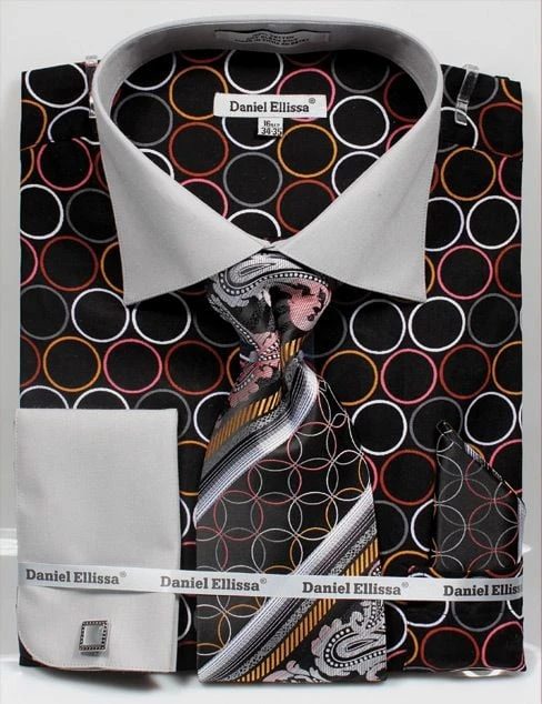 Daniel Ellissa Men's French Cuff Dress Shirt Set - Printed Circles 6 Daniel Ellissa Men's French Cuff Dress Shirt Set - Printed Circles - Image 4