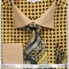 Daniel Ellissa Men's French Cuff Shirt Set - Patterned Two Tone -Stylish Men's Formal Wear bk mustard 3782